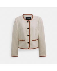 COACH - Heritage C Canvas Cardigan Jacket With Leather Trim - Lyst