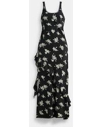 COACH - Long Floral Ruffle Dress - Lyst