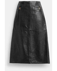 COACH - Heritage C Long Leather Skirt - Lyst