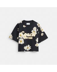 COACH - Floral Cropped Signature Script T Shirt In Organic Cotton - Lyst