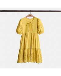 COACH - Restored Broderie Anglaise Puff Sleeve Dress In Organic Cotton - Lyst