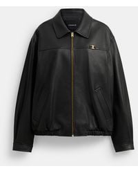 COACH - Heritage C Plaque Oversized Leather Jacket - Lyst