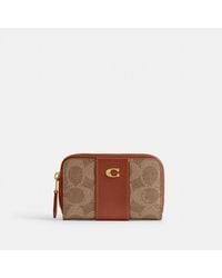 COACH - Essential Small Zip Around Card Case Luggage B4/Tan Caramel, Leather/Polyester - Lyst