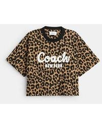 COACH - Leopard Cursive Signature Cropped T Shirt - Lyst