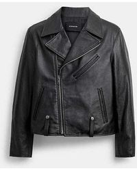 COACH - Shrunken Leather Biker Jacket - Lyst