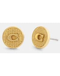 COACH - Textured Signature Coin Stud Earrings - Lyst