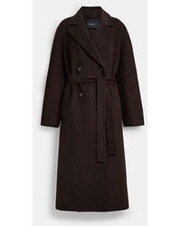 COACH - Abrigo De Lana Reversible Con Cinturón En Castaño, Talla Grande - Lyst