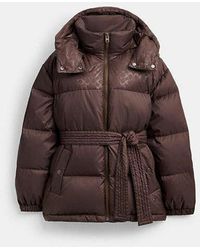 COACH - Mid Length Belted Down Jacket In Recycled Polyamide - Lyst