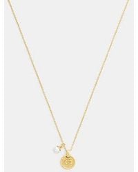COACH - Textured Coin And Pearl Pendant Necklace - Lyst