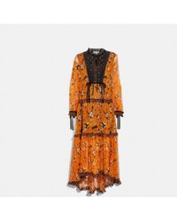 COACH Rose Print Tiered Dress - Orange