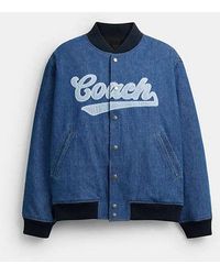 COACH - Denim Varsity Jacket - Lyst