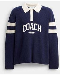COACH - Knit Long Sleeve Graphic Polo - Lyst