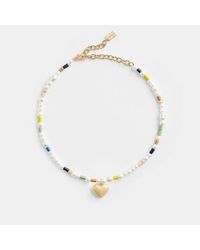 COACH - Signature Heart Beaded Pearl Choker Necklace - Lyst
