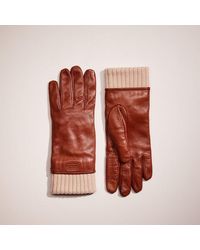 COACH Restored Leather Knit Cuff Mixed Gloves