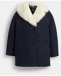 COACH - Abrigo De Lana Con Ribete De Borrego - Lyst