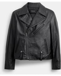 COACH - Shrunken Leather Biker Jacket - Lyst
