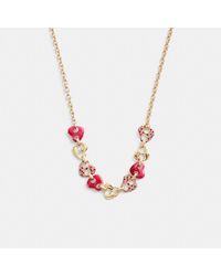 COACH - Pavé Hearts Chain Link Necklace - Lyst