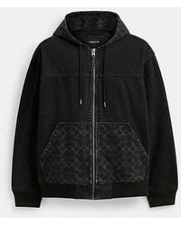 COACH - Signature Denim Hooded Zip Up Jacket - Lyst