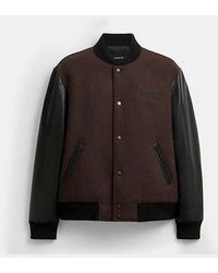 COACH - Chaqueta Varsity De Lana En Castaño, Talla Grande - Lyst
