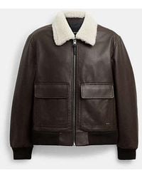 COACH - Veste Aviateur En Cuir Avec Col En Mouton Retourné - Lyst