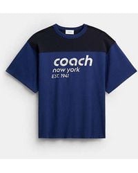 COACH - Camiseta Con Bloques De Color En Algodón Orgánico En Azul, Talla Grande - Lyst