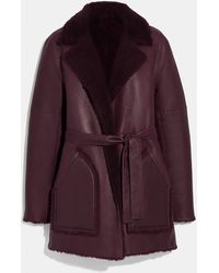 COACH Reversible Shearling Coat With Belt - Purple