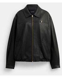 COACH - Heritage C Plaque Oversized Leather Jacket - Lyst