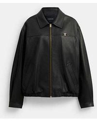 COACH - Heritage C Plaque Oversized Leather Jacket - Lyst
