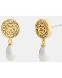 COACH - Pavé Coin Pearl Drop Earrings - Lyst