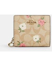 COACH - Snap Wallet In Signature Canvas With Floral Print - Lyst