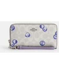 COACH - Long Zip Around Wallet In Signature Canvas With Blueberry Print - Lyst