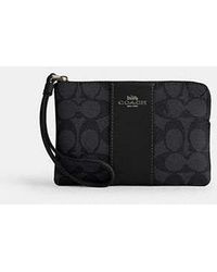 COACH - Corner Zip Wristlet In Signature Canvas With Stripe - Lyst