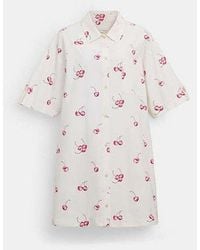 COACH - Cherry Print Button Front Short Dress In Organic Cotton - Lyst