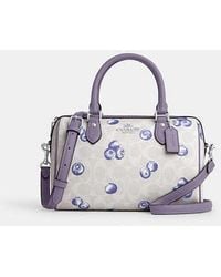 COACH - Rowan Satchel Bag In Signature Canvas With Blueberry Print - Lyst