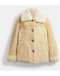 COACH - All Over Colorblock Shearling Coat - Lyst