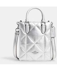 COACH - North South Mini Tote In Silver Metallic With Puffy Diamond Quilting - Lyst