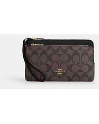 COACH - Double Zip Wallet In Signature Canvas - Lyst