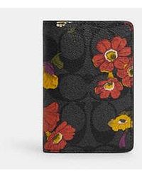COACH - Id Wallet In Signature Canvas With Floral Print - Lyst