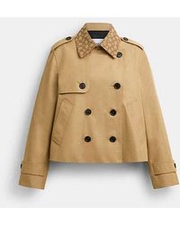 COACH - Short Trench Coat With Collar - Lyst