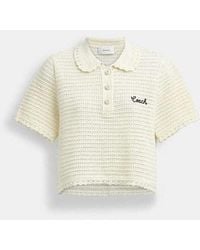 COACH クロップド ニット ポロ トップ COACH Cropped Knit Polo Top in Blue | Lyst