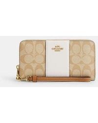 COACH - Long Zip Around Wallet In Signature Canvas With Stripe - Lyst