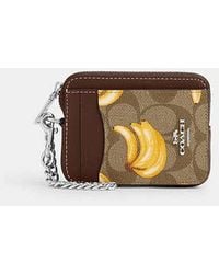 COACH - Zip Card Case In Signature Canvas With Banana Print - Lyst