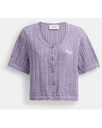 COACH - Cropped Knit Button Up Top - Lyst