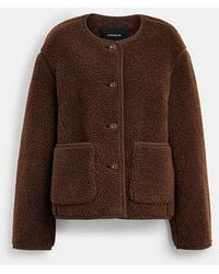 COACH - Short Sherpa Cardi Jacket - Lyst