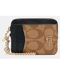 COACH Zip Card Case In Signature Canvas With Heart Print in Black