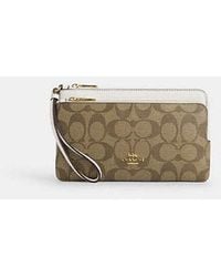 COACH - Double Zip Wallet In Signature Canvas - Lyst