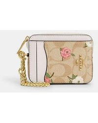 COACH - Zip Card Case In Signature Canvas With Floral Print - Lyst
