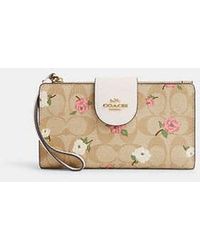 COACH - Phone Wallet In Signature Canvas With Floral Print - Lyst