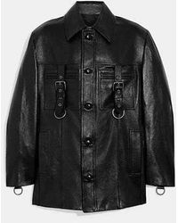 COACH - Leather Buckle Shirt Jacket - Lyst