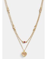 COACH - Pavé Heart Layered Necklace - Lyst